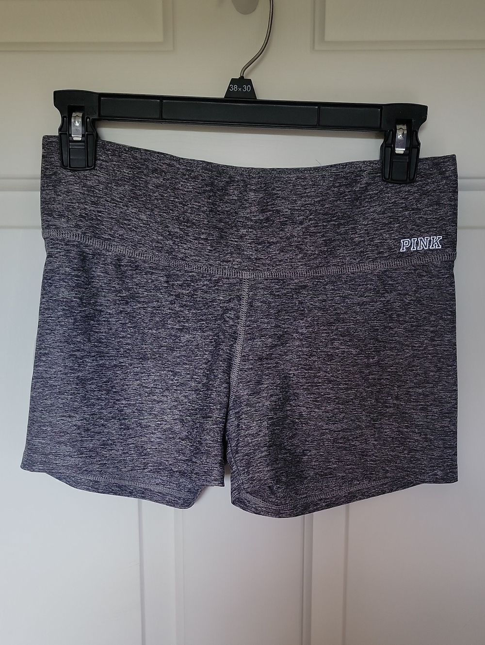 Victoria's Secret Pink Ultimate Yoga Shorts. Gray W/ Black Dog Symbol. Size S